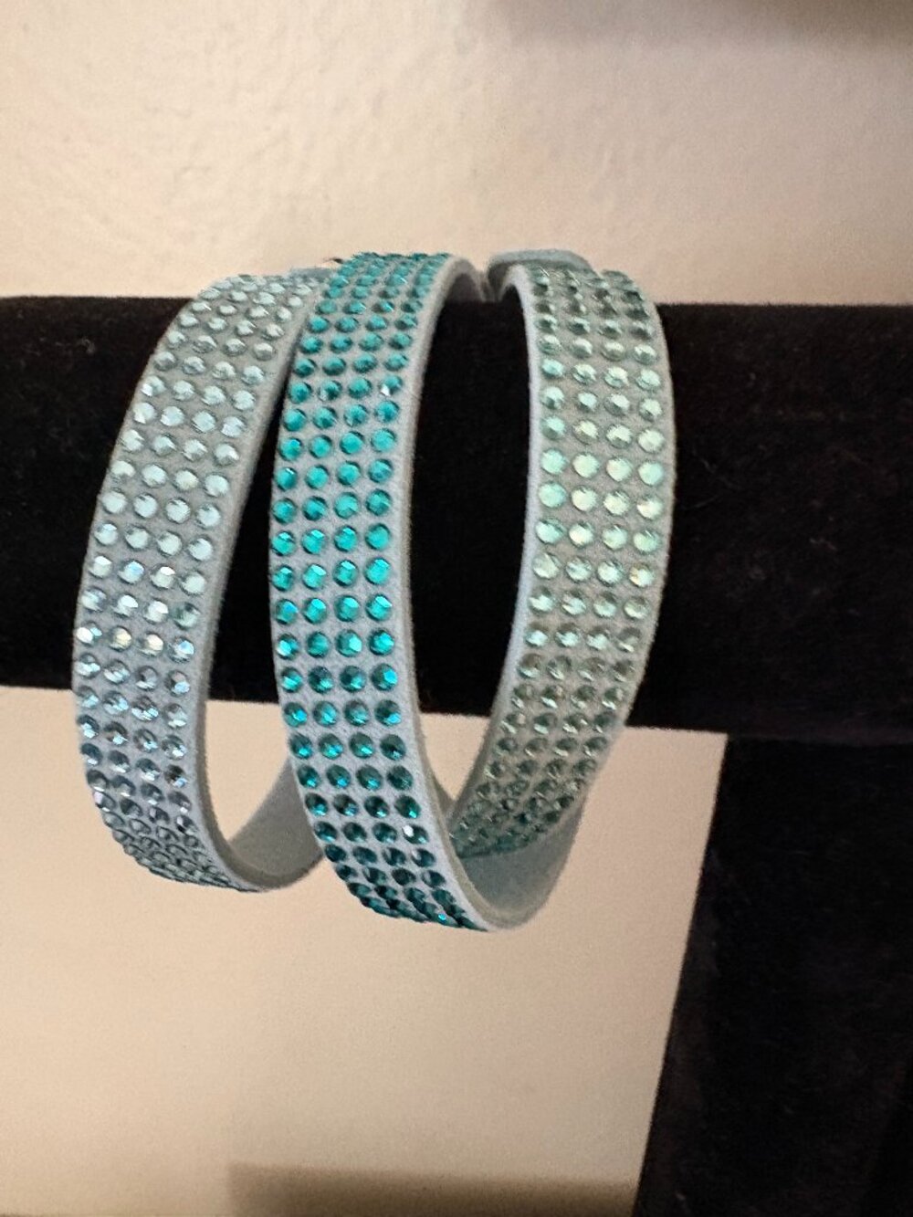 Touchstone crystal 3 piece wrap bracelet. Turquoise with lots of sparkle.